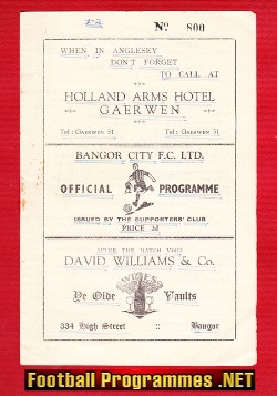 Bangor City v Prescot Cables 1949 – 1940s Football Programme