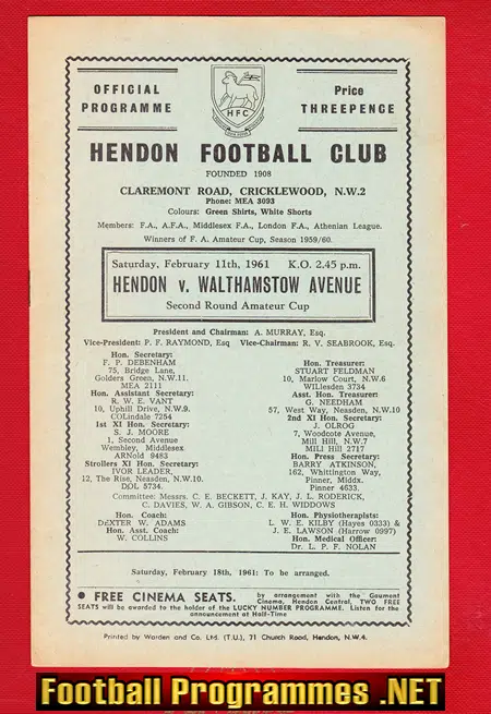 Hendon v Walthamstow Avenue 1961 – 2nd Round Amateur Cup