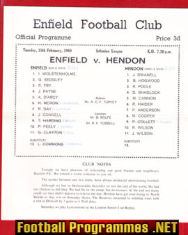 Enfield v Hendon 1969 – Single Sheet Programme