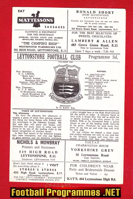 Leytonstone v Enfield 1962 - Unsure of date