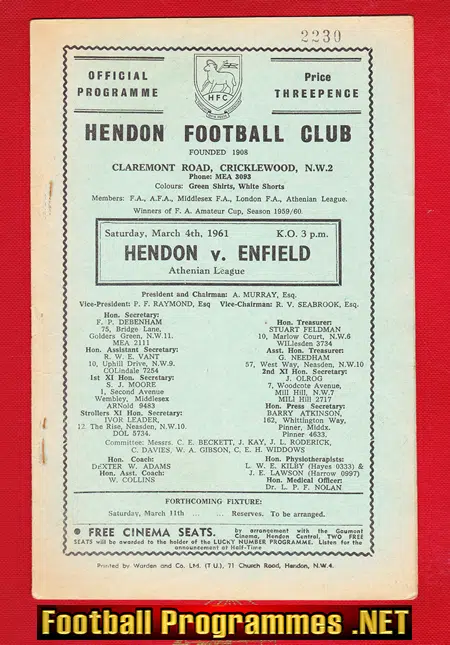 Hendon v Enfield 1961