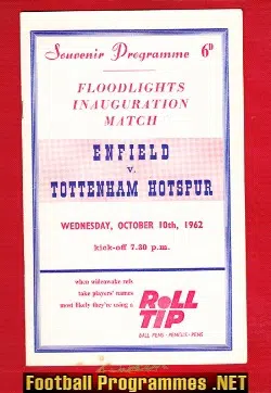 Enfield v Tottenham 1962 - First Match New Floodlights Souvenir