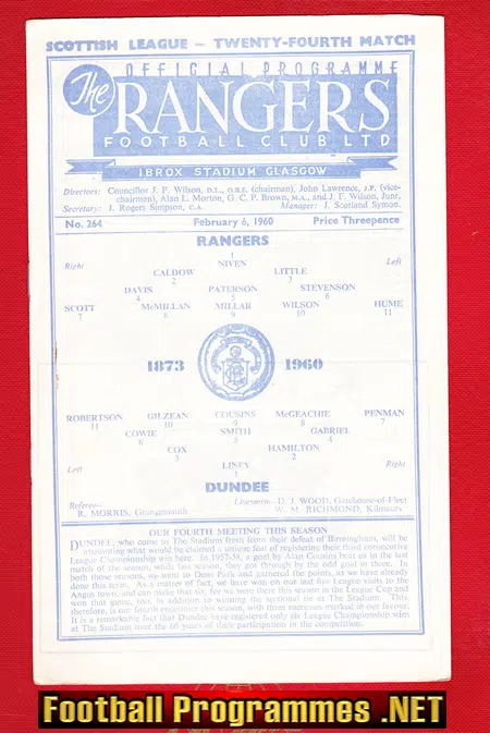 Glasgow Rangers v Dundee 1960