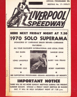 Liverpool Speedway Scratch Race International Stars Solo 1970
