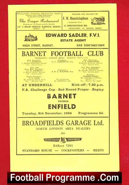 Barnet v Enfield 1964 – FA Cup Replay