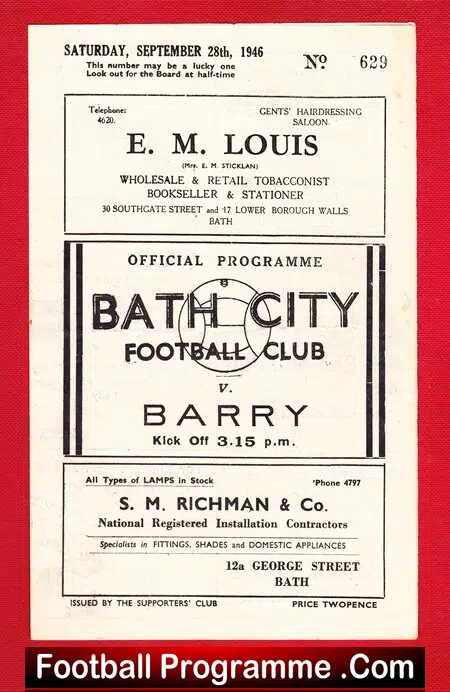 Bath City v Barry Town 1946