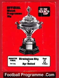 Birmingham City v Ayr United 1974 – Texaco Cup Quarter Final