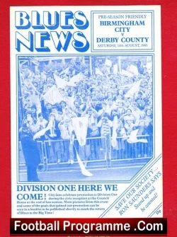 Birmingham City v Derby County 1985 - Pre Season Friendly Match - football programme