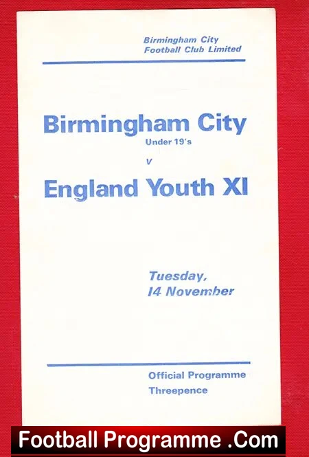Birmingham City v England 1960s – Youth Under 19 U19