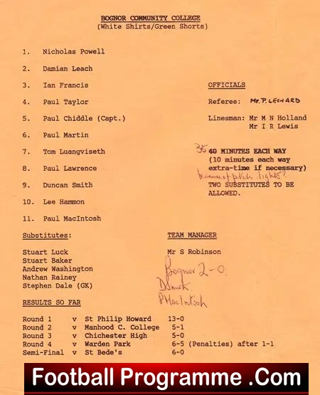 Bognor Community College v Durrington High School 1991 - Sussex