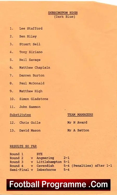 Bognor Community College v Durrington High School 1991 - Sussex