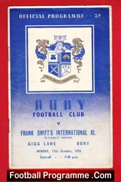 Bury v Frank Swif International X1 1955 - Autograph Signed Frank - football programme