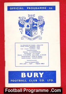 Bury v Liverpool 1962 - football programme