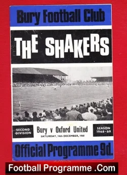 Bury v Oxford United 1968 - football programme