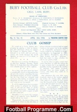 Bury v Preston 1938 – 1930s Genuine Programme