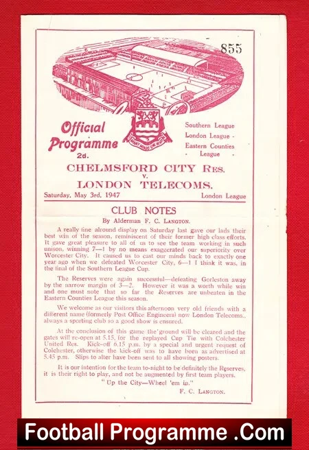 Chelmsford City v London Telecoms 1947 – Reserves Game