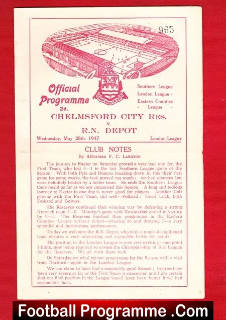 Chelmsford City v Royal Navy Depot 1947 - Reserves Game