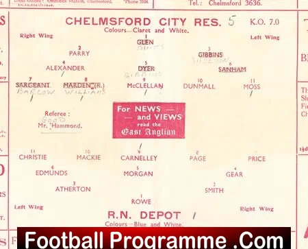 Chelmsford City v Royal Navy Depot 1947 - Reserves Game