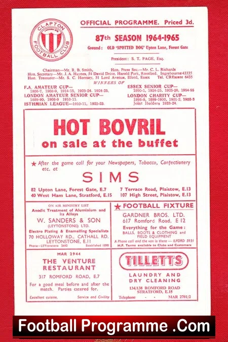 Clapton v Enfield 1964 – Isthmian League
