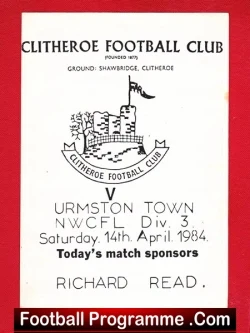 Clitheroe v Urmston Town 1984 - football programme