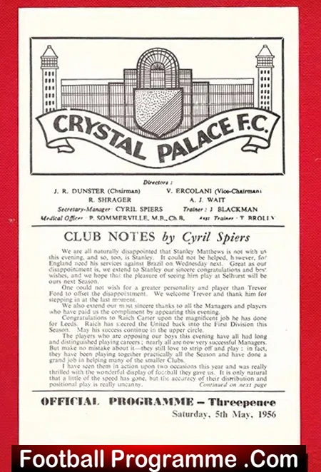 Crystal Palace v International Managers 1956 – Shankly – Hagen