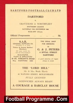 Dartford v Gravesend Northfleet 1960 - football programme