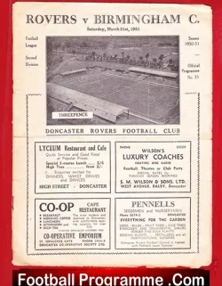 Doncaster Rovers v Birmingham City 1951 - to clear - football programme