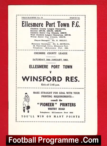 Ellesmere Port v Watford 1961 – Reserves Match