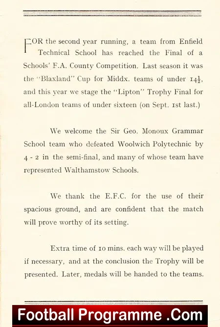 Enfield Secondary Technical School v St George Monoux 1949