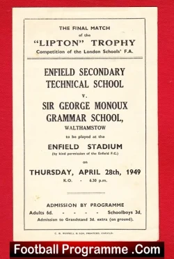 Enfield Secondary Technical School v St George Monoux 1949 - football programme