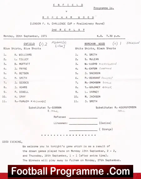 Enfield v Boreham Wood 1971 – FA Cup Replay