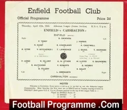 Enfield v Carshalton Athletic 1962 – Single Sheet Programme
