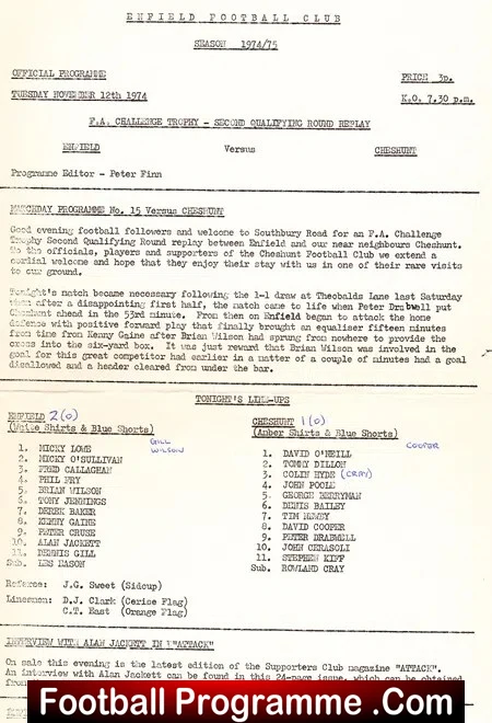 Enfield v Cheshunt 1974 – FA Challenge Trophy – REPLAY