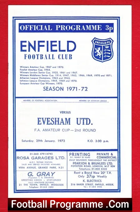 Enfield v Evesham United 1972