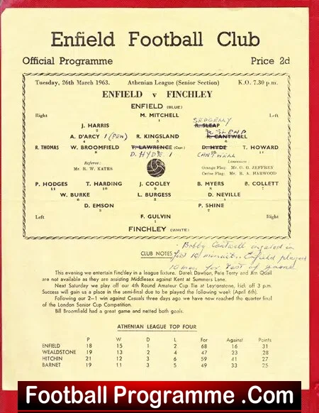 Enfield v Finchley 1963 – Single Sheet Programme