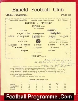 Enfield v Finchley 1963 – Single Sheet Programme
