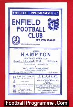 Enfield v Hampton 1969 - Senior Cup - football programme