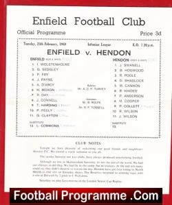 Enfield v Hendon 1969 – Single Sheet Programme