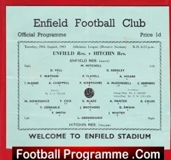 Enfield v Hitchin Town 1961 – Single Sheet Reserves