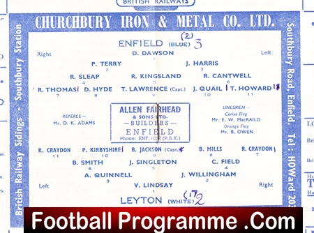 Enfield v Leyton 1961 - Christmas Day Football Match