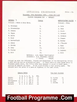 Enfield v Metropolitan Police 1972 - Single Sheet Met Police - football programme