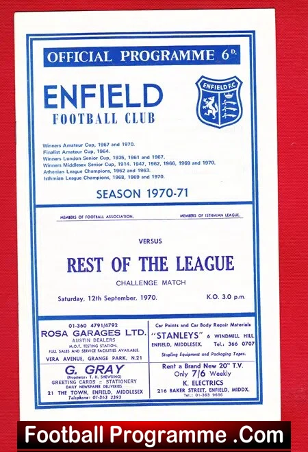 Enfield v Rest Of The League 1970 – Friendly Game