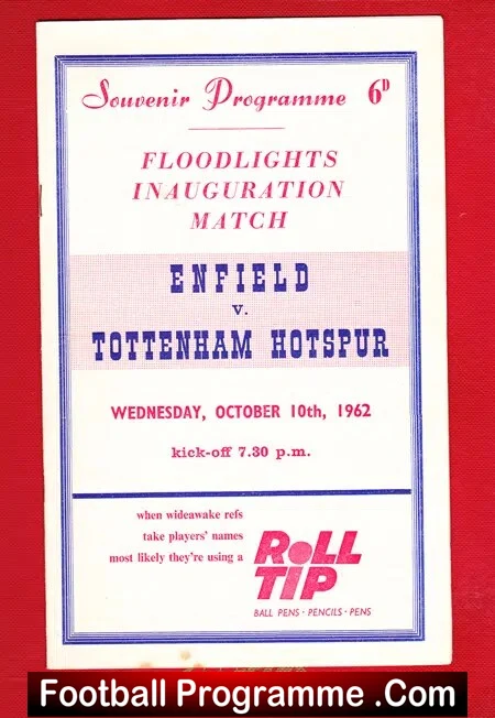 Enfield v Tottenham 1962 – First Match New Floodlights Souvenir