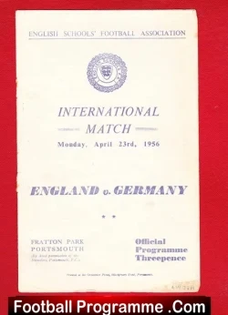 England v Germany 1956 – Schoolboys Match Boys Portsmouth