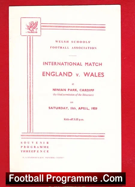 England v Wales 1959 – Schoolboys at Cardiff