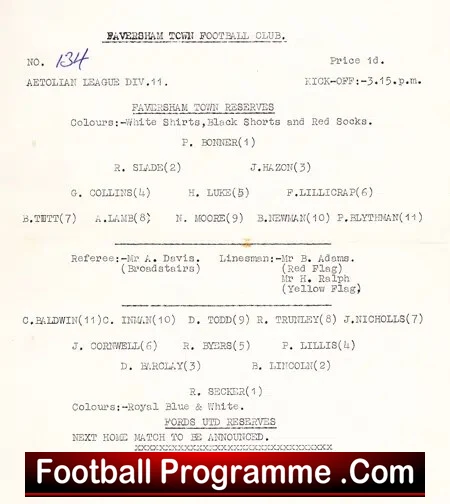 Faversham Town v Ford United 1960s