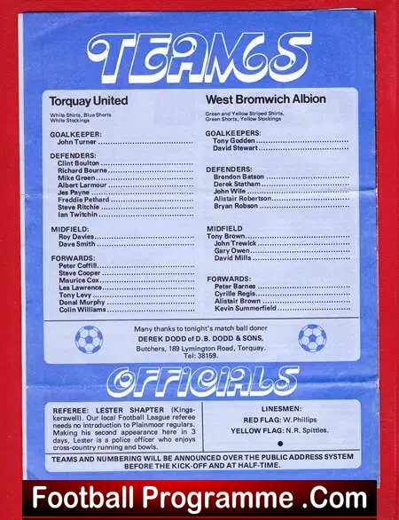 Freddie King Testimonial Benefit Match Torquay United 79 SIGNED