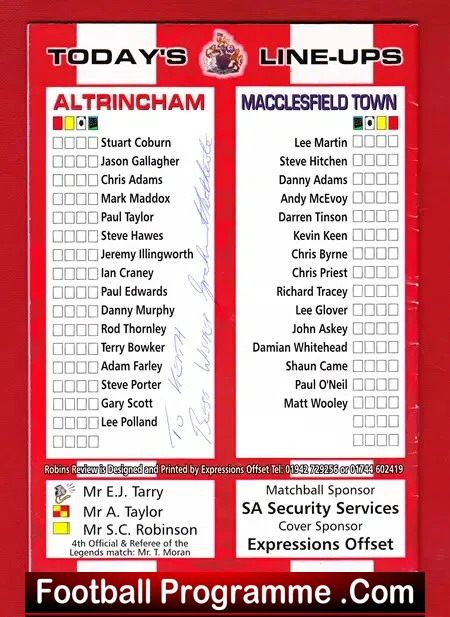 Graham Heathcote Testimonial Benefit Match Macclesfield SIGNED