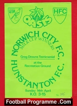 Greg Downs Testimonial Benefit Match Norwich City v Hunstanton