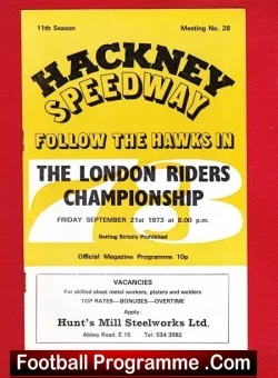 Hackney Speedway - London Riders Championship 1973 - speedway programme